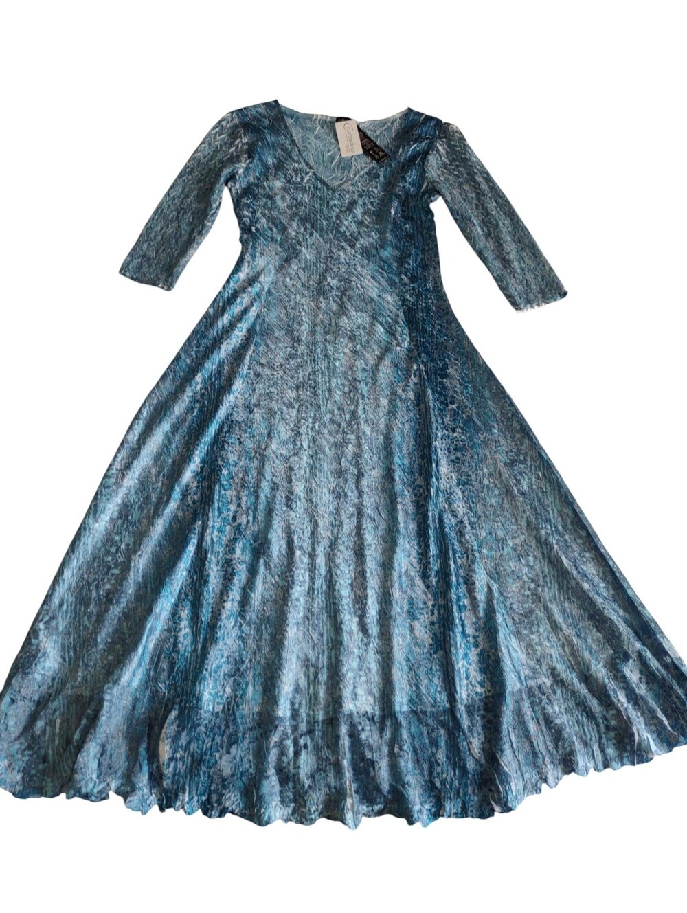 Komarov XS Blue Crinkle V-neck Dress